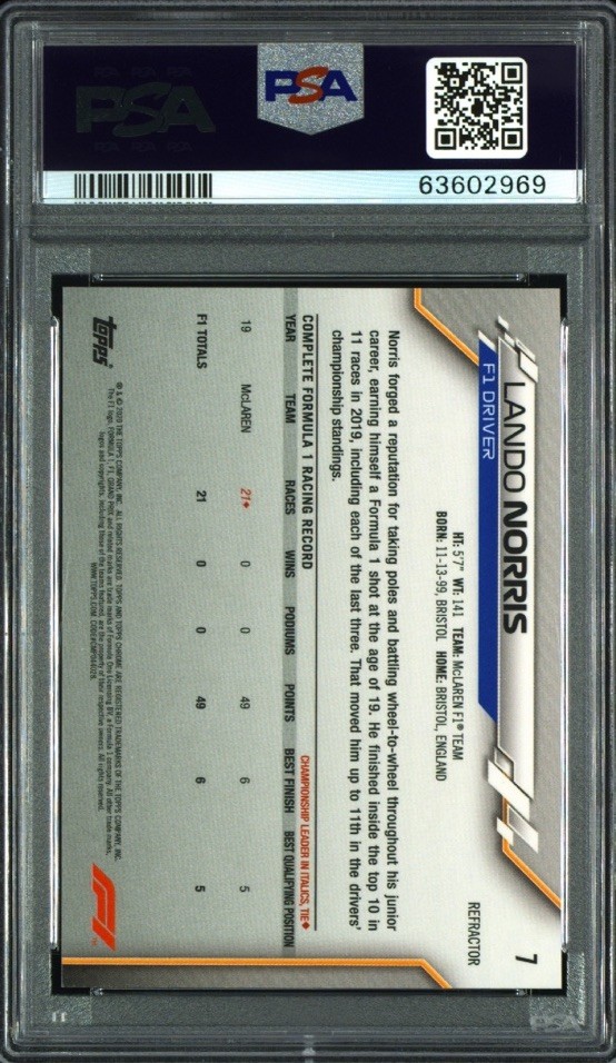 Lando Norris 2020 Topps Chrome Refractor F1 PSA 9 view 2