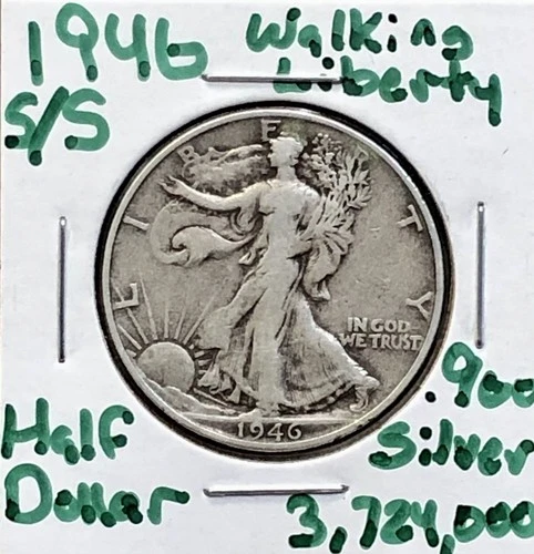 1946-S WALKING LIBERTY HALF DOLLAR - .900 SILVER - AU XF DETAILS - RARE S OVER S