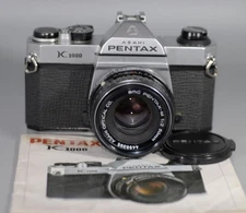 Pentax K1000 film camera with 50mm f2 SMC lens & manual - Works Fine - Ex++!
