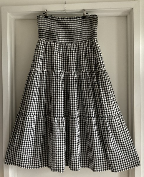 SEA FOLLY Size XL Tiered Cotton Blk/Wht Gingham Skirt Shirr Waist Lined