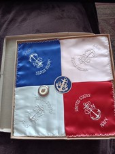 SET OF 4 WWII US Navy  Anchor Emblem Hankies Handkerchiefs in Box WITH Locket