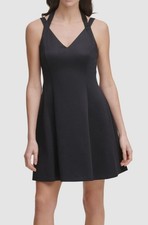 Guess Women's Black Scuba Crepe Embossed Halter Sleeveless A-Line Dress Sz 12