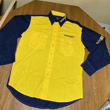 Wrangler Shirt Mens M Blue Yellow Bull Riding Rodeo Western 90s Rancher Vtg