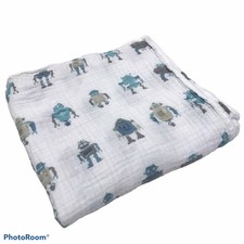 Newcastle Robot Print 100 Cotton Muslin Swaddle Baby Blanket