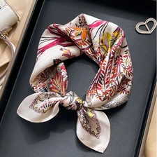 100% Mulberry Silk Scarf Women Flower Neckerchief  20'' Square Small Bandana C8