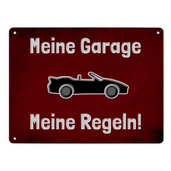 Meine Garage Meine Regeln! Metallschild XL In 21X28 Cm Mit Cabrio Und Rotem-image
