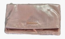 Oscar de la Renta Rose Pink Shimmer Clutch Flip Handbag Logo Embossed Purse