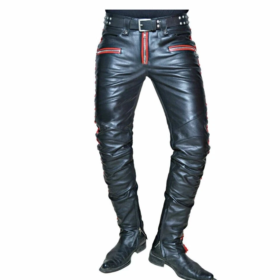 Men's Genuine Black Sheep Leather Pants For Men Bikers Pants Stylish Slim