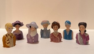 Vintage 1980s Avon Ladies of American Fashion Porcelain Thimbles - Lot of 7