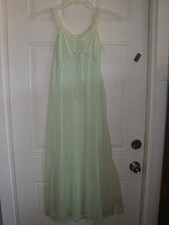Miss Elaine vintage green nightgown chiffon sheer night gown sleepwear small 