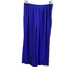 Vintage Silk Pull On Pants Womens L Royal Blue Size Zip Rhinestone Stretch Waist