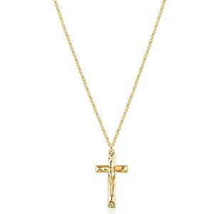 Authentic 14K Gold Plated Cross Necklace, Cross Faith Jesus Hammer Pendant Dainty Chain Si