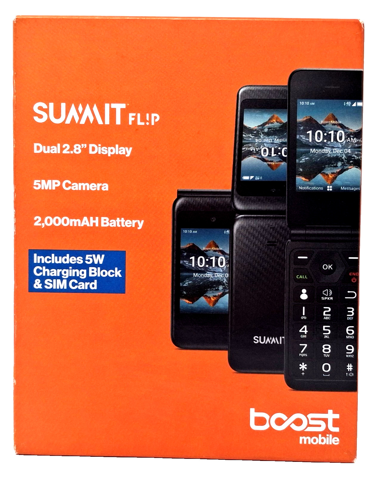 Locked To Boost Mobile Prepaid Summit Flip Phone Black 8GB 5