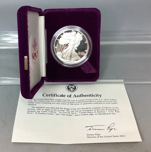 1988 S Proof American Silver Eagle - With Box & CoA