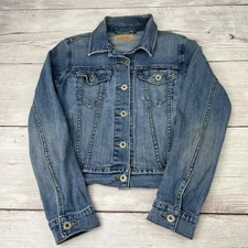 Levi's Trucker Jacket Youth Small Blue Denim Red Tab Detail Pockets Button Front