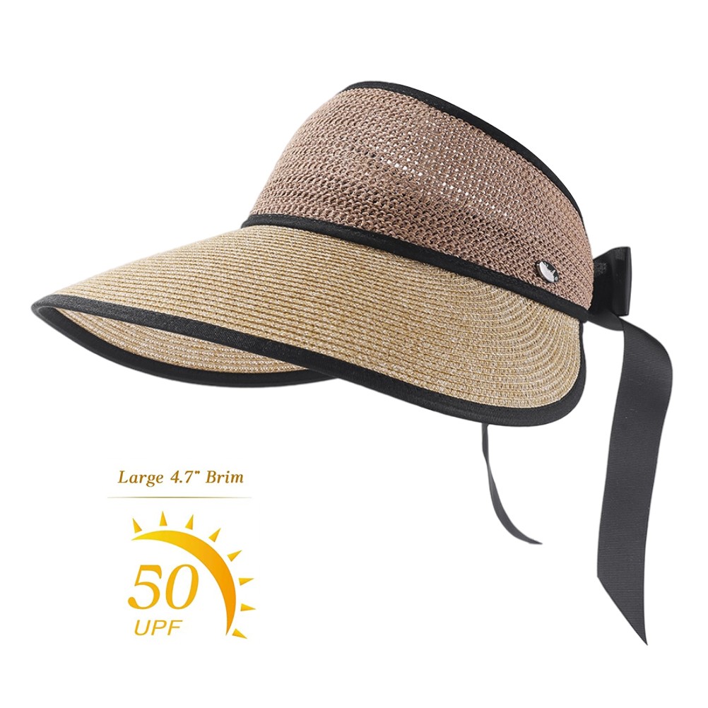 Foldable Straw Sun Visors For Women Sun Protection Wide Brim Bowknot Sun Hat Emp