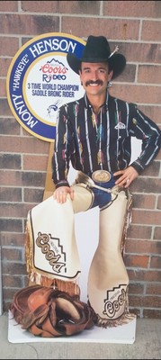 1992 Coors Beer Monte ''Hawkeye'' Henson Cardboard Stand Up Rodeo Champion 6'