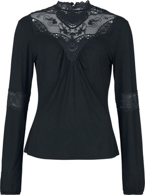 Gothicana by EMP Damen schwarzes Langarmshirt mit Spitzendetails
