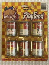 Vintage 1986 Playtime Campbell's Playfood Red White label 6 Soup Cans