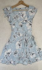 Free People French Quarter Light Blue Floral Print Wrap Dress Size S