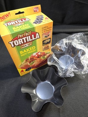 Perfect Tortilla Pan Set Taco Bowls As Seen On TV Set of 4 Nonstick Open Box
