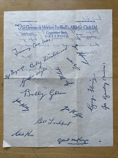1956 Greenock Morton Printed Signed Sheet Original Gibby McKenzie Note On Back.