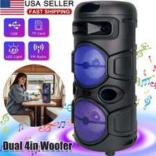 Portable Bluetooth Party Speaker Dual 4in Subwoofer RGB Lights Sound System FM