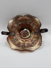 Vintage Fenton Marigold Carnival Glass Butterfly Pattern Handled Bon Bon Dish