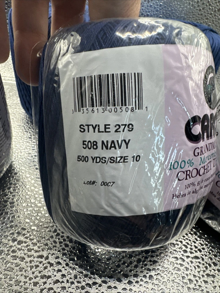 Lote de 11x500 5500 pies de hilo de algodón de ganchillo azul marino Caron Grandma's Best 508 talla 10 Foto 2 de 4