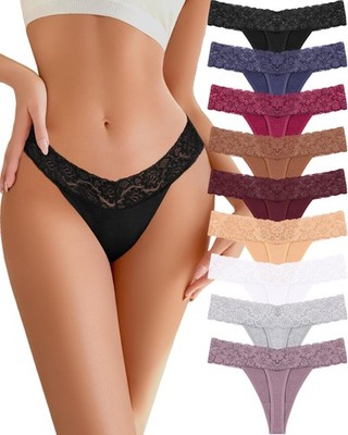 Cotton Underwear for Women Lace Sexy Soft Thongs Low Rise T-Back Lingerie Str...