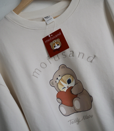 Mofusand Cat Meow Uniqlo Sweatshirt Crew Neck Off White Pullover Size XL - Picture 7 of 8