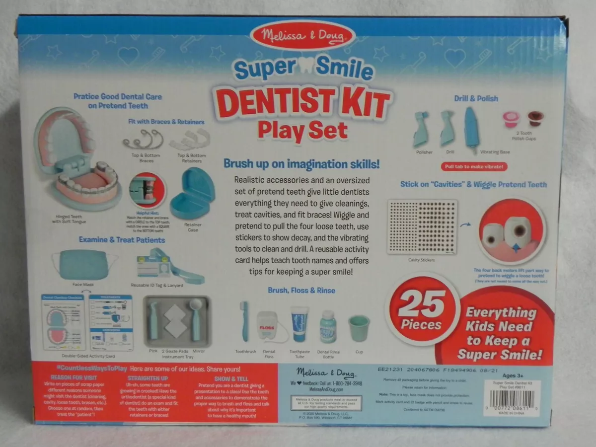  Melissa & Doug Super Smile Dentist Kit With Pretend Play Set of  Teeth And Dental Accessories (25 Toy Pieces) - Pretend Dentist Play Set,  Dentist Toy, Dentist Kit For Kids Ages