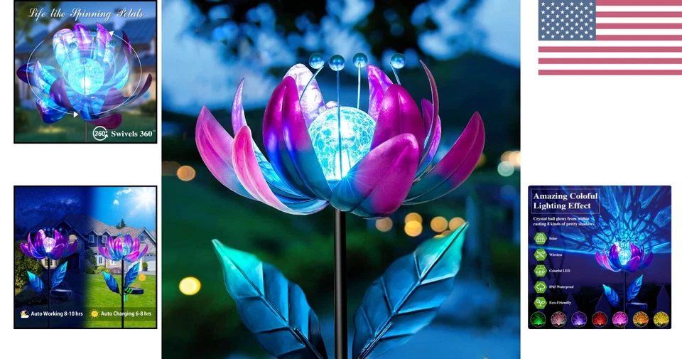 Giratorio Solar Flor Púrpura con Bola de Cristal LED para Elegante Decoración de Jardín Foto 2 de 4