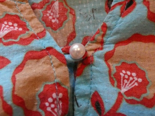 KOI BY KATHY PETERSON Womens Aqua W Red Orange Floral Print SS Blouse Sz XS - Picture 3 of 9