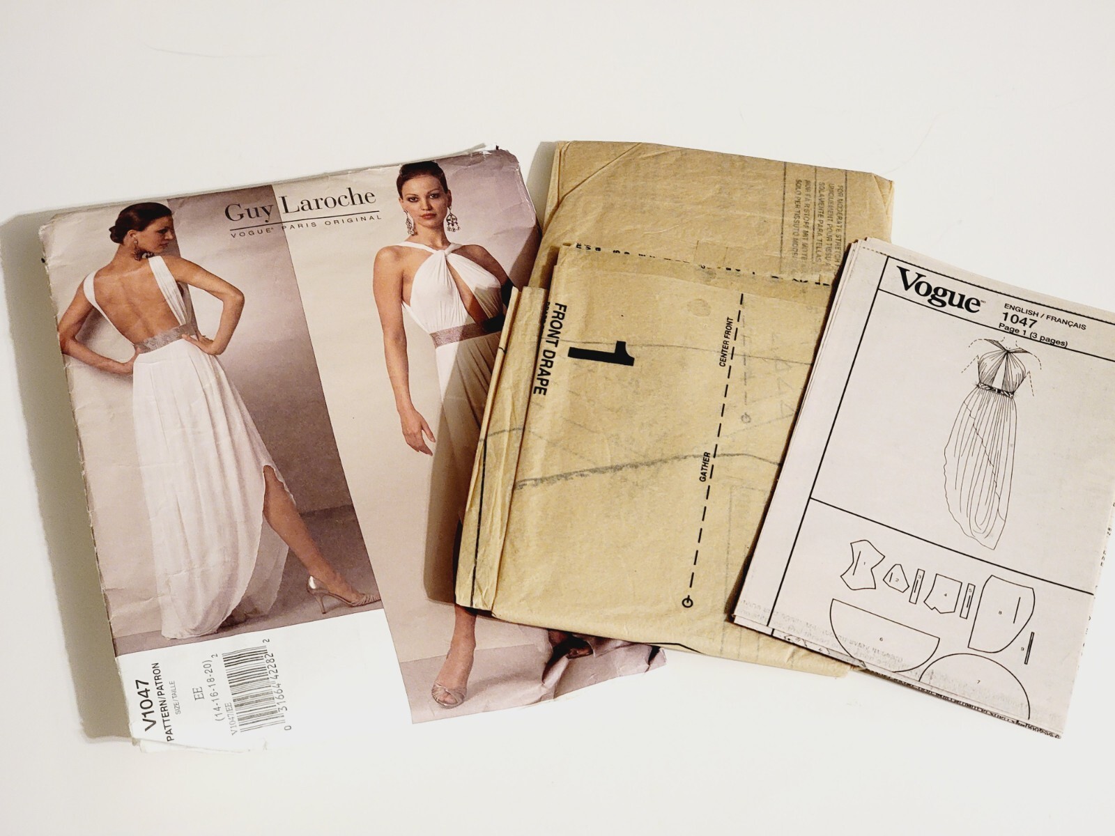 Lot 2 Vogue Paris Original Guy Laroche 2899-Cocktail Dress & 1047-Evening Dress 