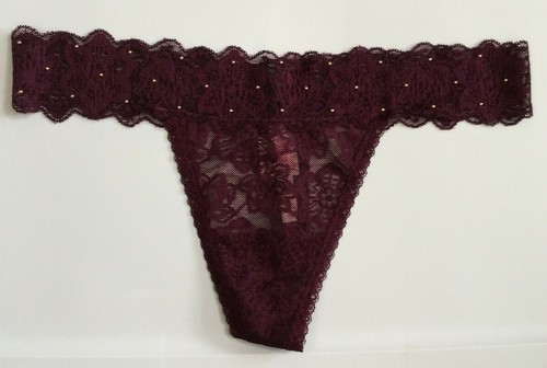Victoria's Secret weinrot Blumen Spitze Tanga Höschen Größe L verzierte Nieten Taille - Bild 14 von 14