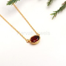 Natural Red Garnet Oval Gemstone Solid 18k Gold Christmas Gift Women Necklace