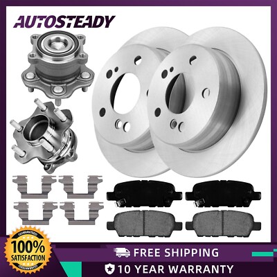 Rear Disc Brake Rotors Pads Wheel Hub Bearings Kit for 2007 - 2018 Nissan Altima