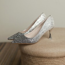 Women's New Pointed Toe High Heels Business Party Wedding Sequins Shoes