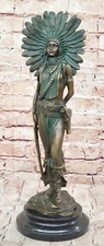 TALL INDIAN GIRL WARRIOR BRONZE SCULPTURE STATUE ART DECO WESTERN FIGURINE DECOR