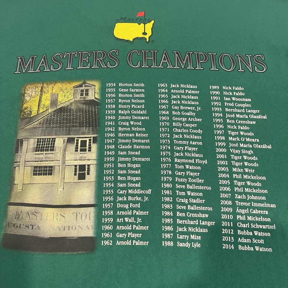 Masters Collection T Shirt Men XXL 2XL Green 2015 Logo Woods Watson Nicklaus EUC - Image 2 of 4