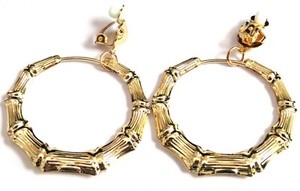 Authentic Celestial Bamboo Halo 2 Inch Gold Plated Clip On Earrings