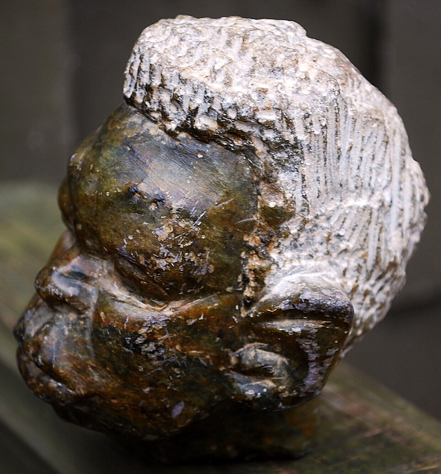 Vtg HAND CARVED African Man SERPENTINE STONE Head Sculpture Bust Shona