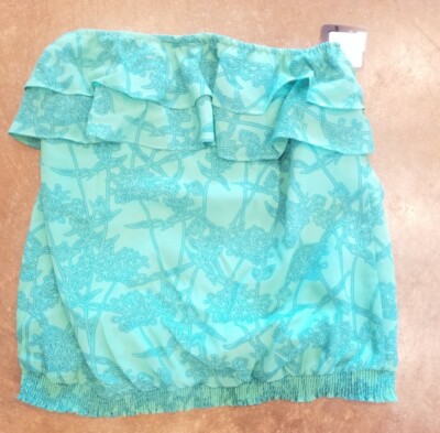 NWT Halogen Women turquoise silk/cotton tube top xs super stretch