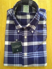 NWT Brooks Brothers Dark Blue Check Button Down M 15.5-33 Milano MSRP 140