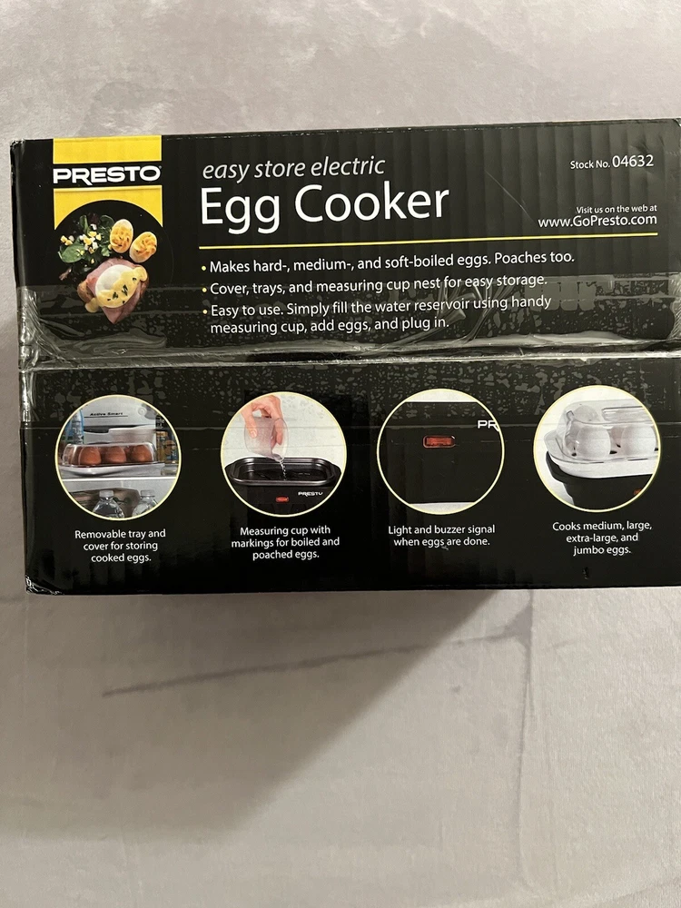 Presto 6-Egg Electric Cooker Fast and Easy Black and White 04632