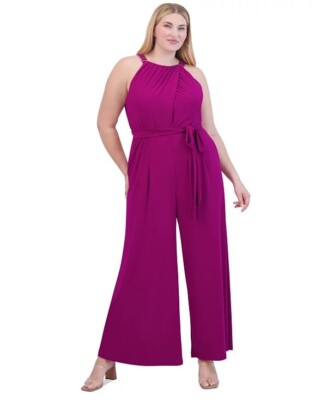 Vince Camuto Halter-Neck Tie-Waist Jumpsuit Magenta Plus Size 2X $138