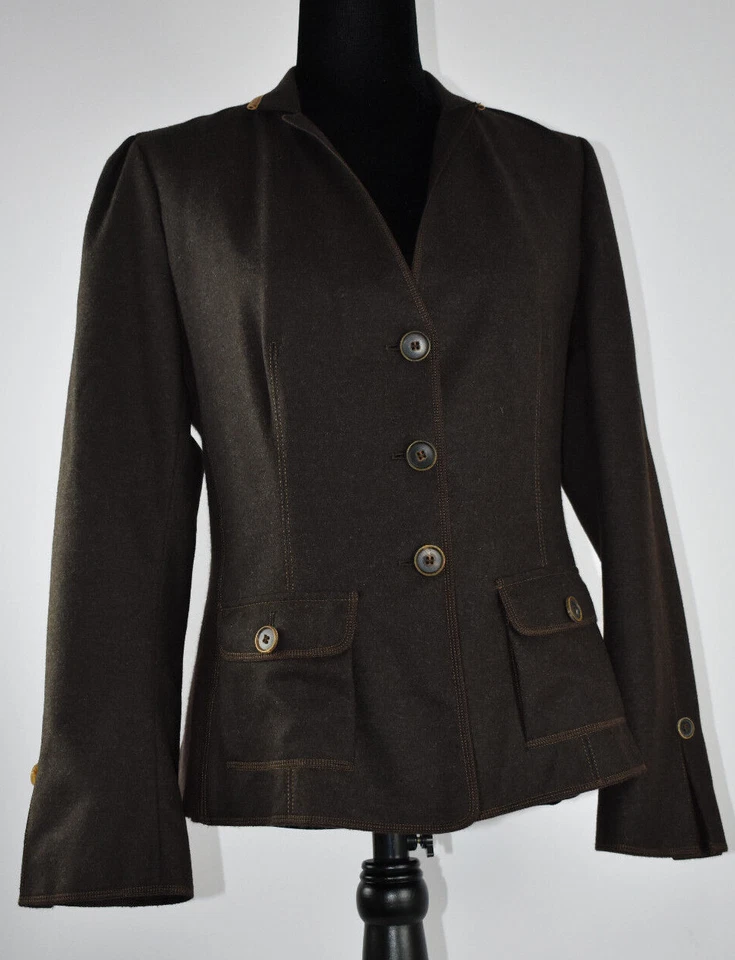 Brunello Cucinelli Size 44 Brown Button Up Blazer Tan Trim Jacket Pockets Italy  - Image 2 of 4