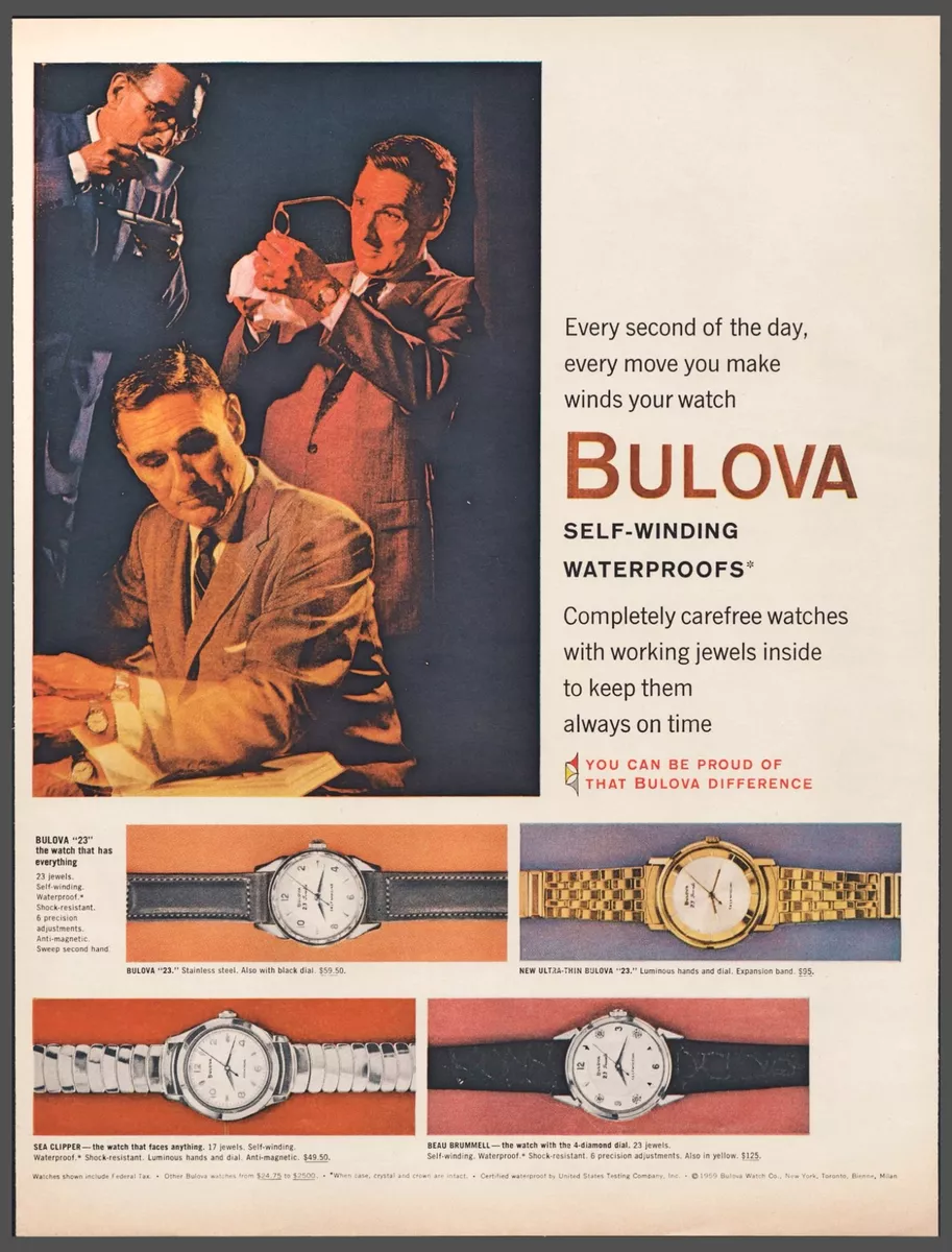 1959 Bulova Watch Vintage Print Ad 23 Sea Clipper Beau Brummell