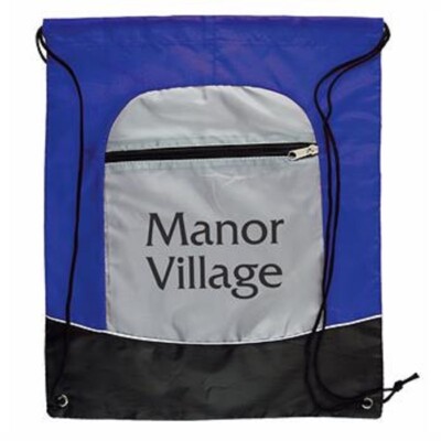 100 Count case Bulk Lot Two Tone Blue/Gray Drawstring Sportsbag Tote (Blank)